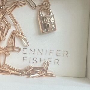 Jennifer Fisher 14K ROSE Gold Diamond LARGE Gothic Lock + 20” Long Link RG Chain